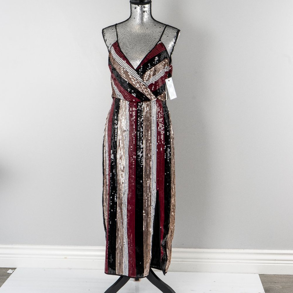NWT AQUA SEQUINED STRIPED MIDI DRESS - medium